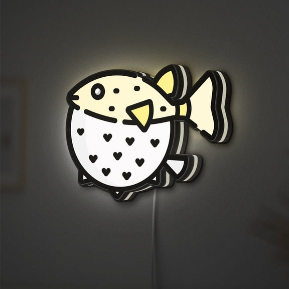 Puffer Fish LED Lightbox - Sea Ocean Aquatic Sea Life Decor, Custom Led Sign for Home Office Shop Decor (Height 24 inch, 60cm)