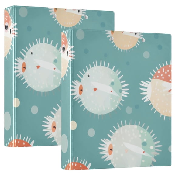 Puffer Fish Spots Green 3 Ring Binders 1.5 inch Hardcover File Folders with Interior Pockets A4 Size Organizer for School Office Hospital
