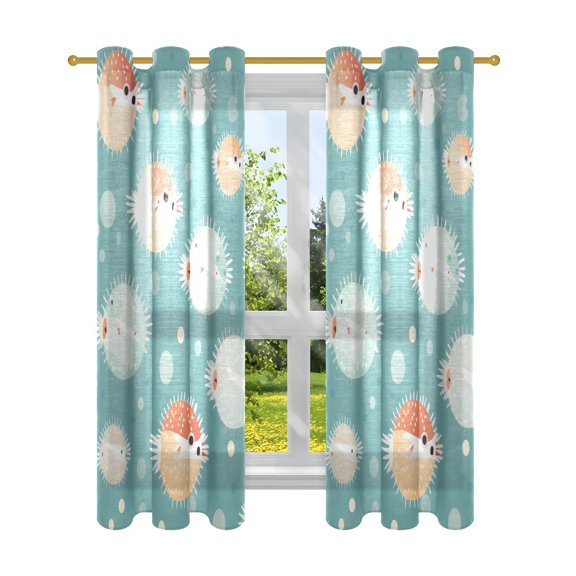 Puffer Fish Spots Green Blackout Curtains Patio Door Curtains Window Decoration for Bedroom Living Room 2 Panels