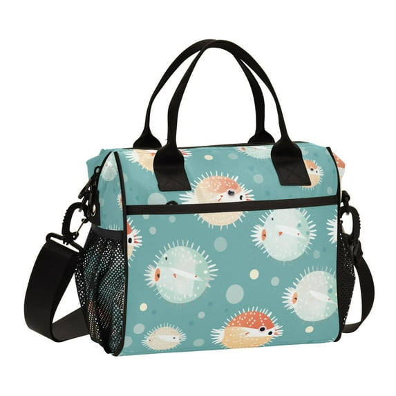 Puffer Fish Spots Green Cooler Bag Lunch Bag Soft Cooler Cooling Tote Insulated Lunch Box for Adult Men Women