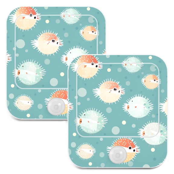 Puffer Fish Spots Green Night Lights Plug into Wall LED with Auto Light Sensor Warm Light for Kids Hallway Bedroom Living Room Kitchen Bathroom Set of 2
