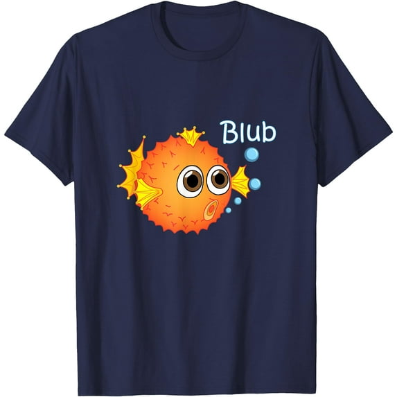 Puffer Fish Trendy Balloonfish Unisex T-Shirt for Men Women Kids,Navy Color,Size M