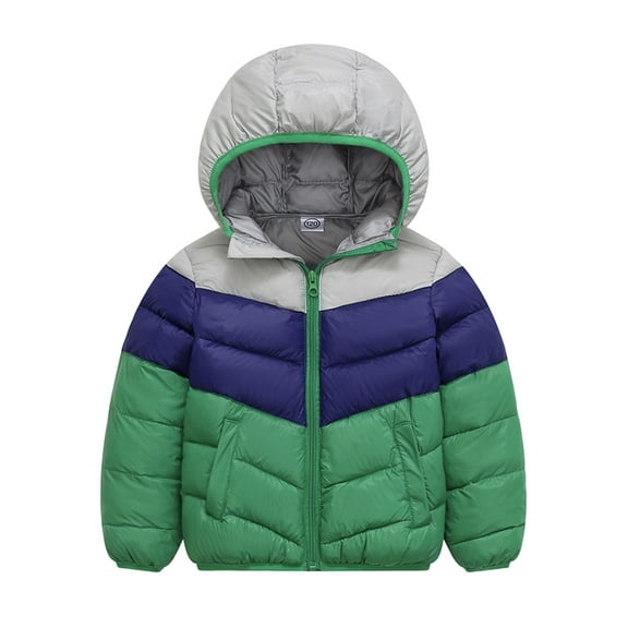Puffer Jacket Boys Hooded Green Jacket Boys Zip up Long Sleeve Waterproof Boys Lightweight Jacket 5-6 Years Winter Jacket