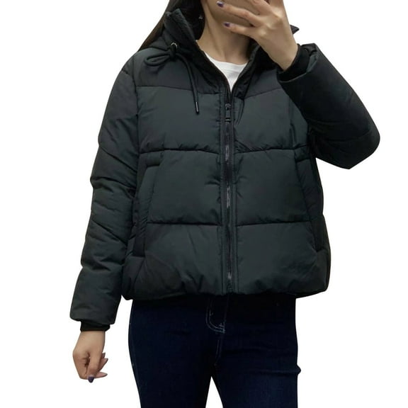 Puffer Jacket Down Jackets Ladies Oversize Zipper Winter Padded Jacket Windproof Women's Winter Coats Black L