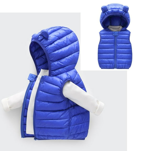 Puffer Jacket Kids Blue Vest Cute Bear Ears Jackets Sleeveless Jacket Waistcoat Outwear Compression Vest for Kids Kids Clothing Girls 18-24M