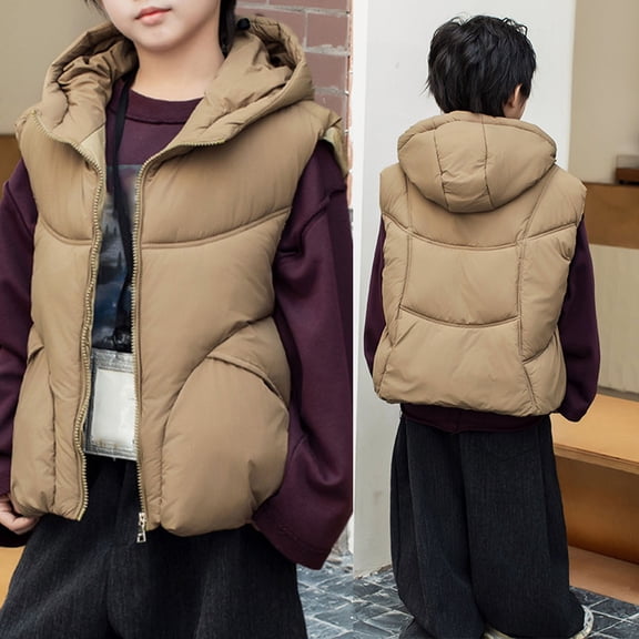 Puffer Jacket Kids Khaki Puffer Jacket Puffer Jacket Sleeveless Windproof Down Jacket Lightweight Warm Down Coat Child Puffer Jacket 9-10 Years