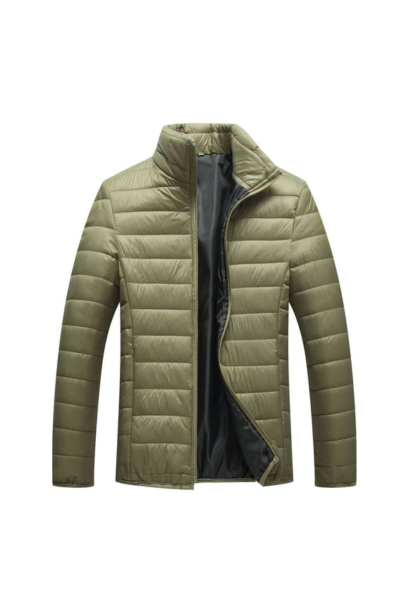 Puffer Jacket Men Fall Winter Coat Jacket Cotton Stand Zipper Warm Winter Thick Long Sleeve Zipper Pocket Coat Jacket Winter Jackets for Men Green XL