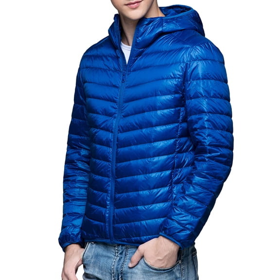 Puffer Jacket Men Fall Winter Warm Zip Up Puffer Jacket Solid Color Padded Down Jacket Casual Thicken Relaxed Fit Plus Size Jackets Blue XL