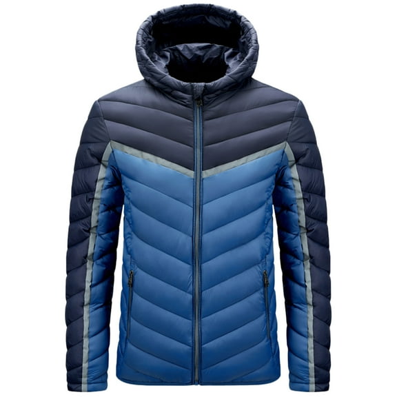 Puffer Jacket Men Fall Winter Zip Up Puffer Jacket Hooded Down Jacket Plus Size Parka Padded Outwear Mens Fall Jackets Blue M