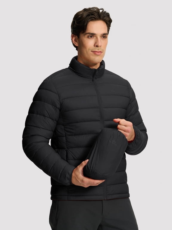 Men's Packable Puffer Jacket, Water Resistant Lightweight Stand Collar