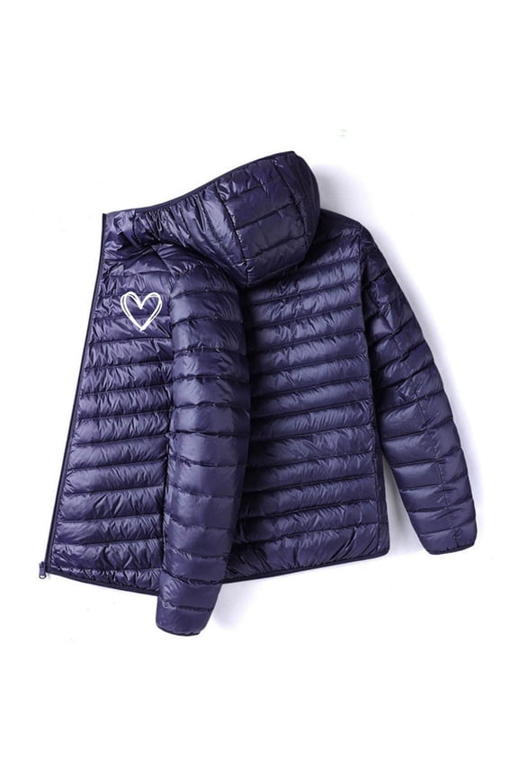 Puffer Jacket Men Plus Size Windproof Print Hooded Quilted Jacket Zipper Thermal Insulated Winter Jackets Casual Streetwear Daily Coat ,Navy,S