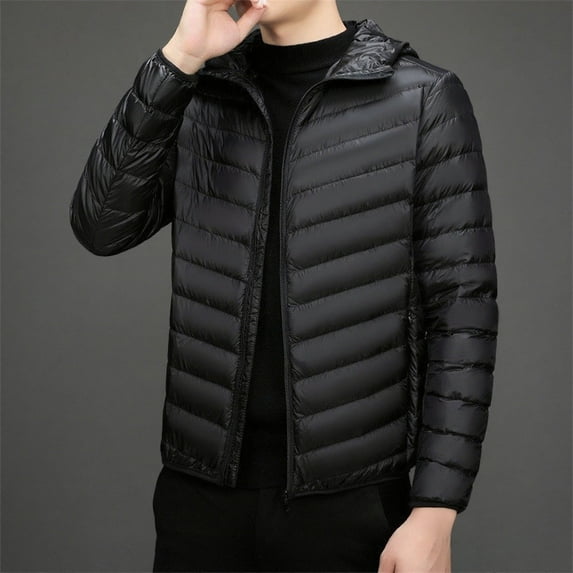 Puffer Jacket Men Quilted Black Lightweight Down Jacket Long Sleeve Casual Winter Men's Clothing