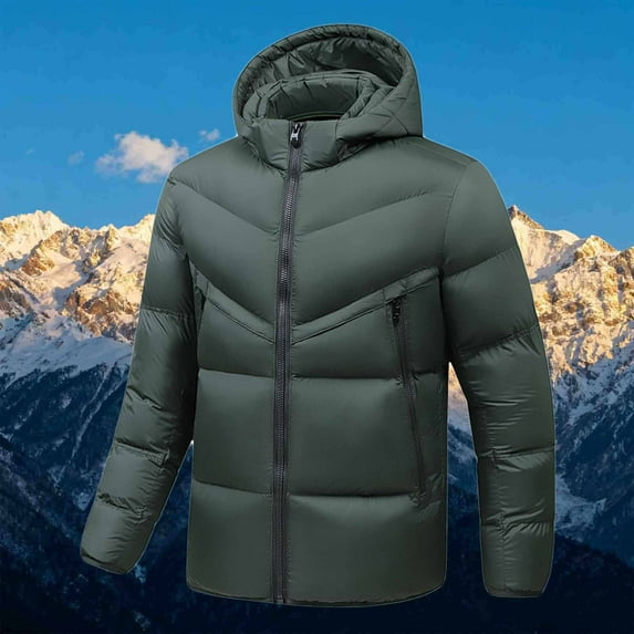 Puffer Jacket Men Windproof Water Resistant Color Block Hooded Mens Winter Jackets with Zipper Pockets Casual Outdoor Commute,Green,XXL