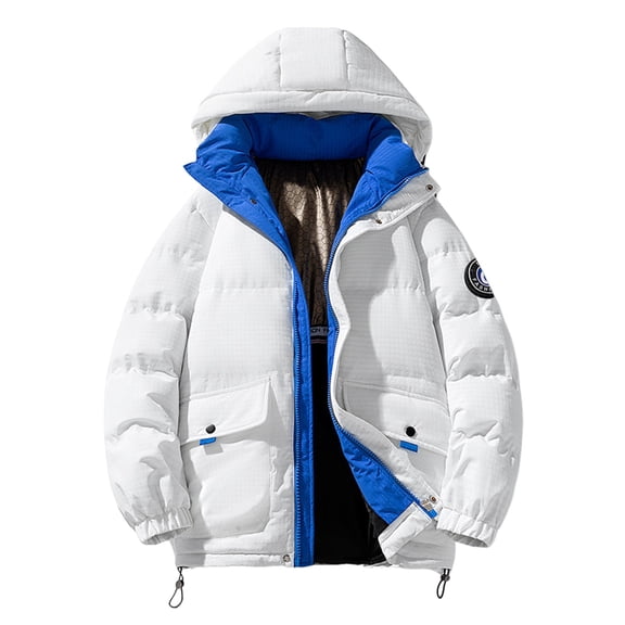 Puffer Jacket Men Winter Warm Hooded Down Jacket Zip Up Parka Padded Outwear Relaxed Fit Puffer Jacket Mens Jackets White XL