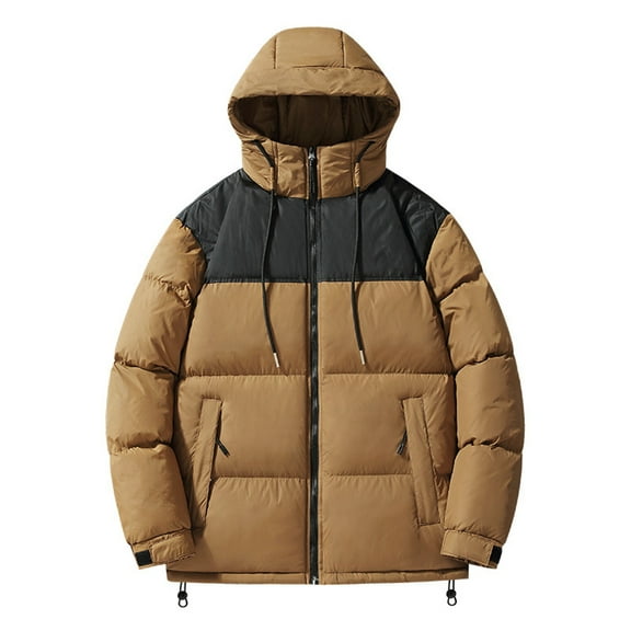 Puffer Jacket Men Winter Warm Zip Up Hooded Puffer Jacket Thick Parka Padded Outwear Relaxed Fit Solid Color Men's Jackets Yellow XXXL