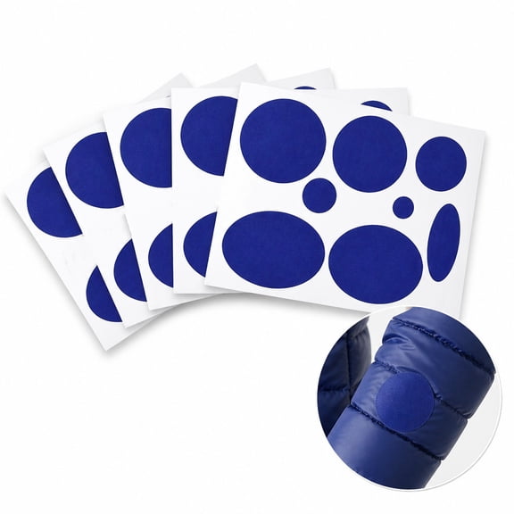 Puffer Down Jacket Patches, Self-Adhesive Nylon Fabric Repair Patch, Waterproof Round Oval Tape for Coat Clothing Tent Sleeping Bags Ski Pants Holes Repairing 5.9x3.9inch Blue 5Sheets 40Pcs