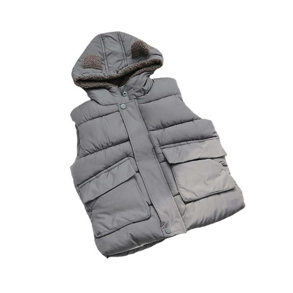 Puffer Jacket Toddler Boys Girls Winter Fleece Lined Zip Up Hooded Coat Gilet Bear Ear Sleeveless Outerwear with Pocket, Gray, 4 Years