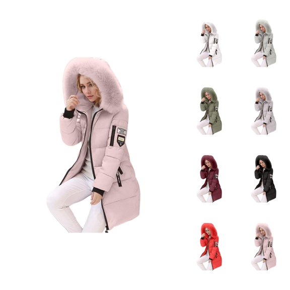 Puffer Jacket Women 2026 Fashion Long Sleeve Slim Fit Mid Length Full Zip Up Thick Warm Winter Coats with Pockets