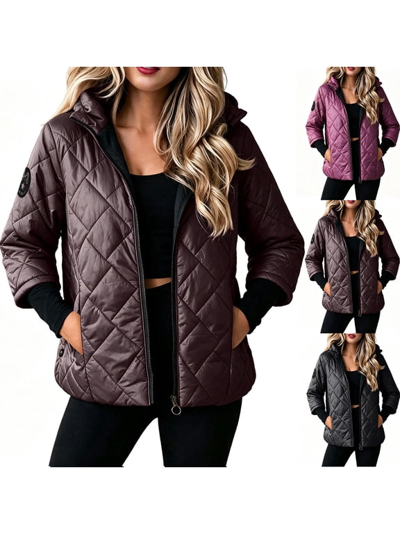 Puffer Jacket for Women Long Sleeve Zipper Softshell Military Jacket Windbreaker Packable Thicken Fleece Winter Coat bomber Jacket Golf Rain Jacket Coats with Pockets for Camping Hiking Cycling