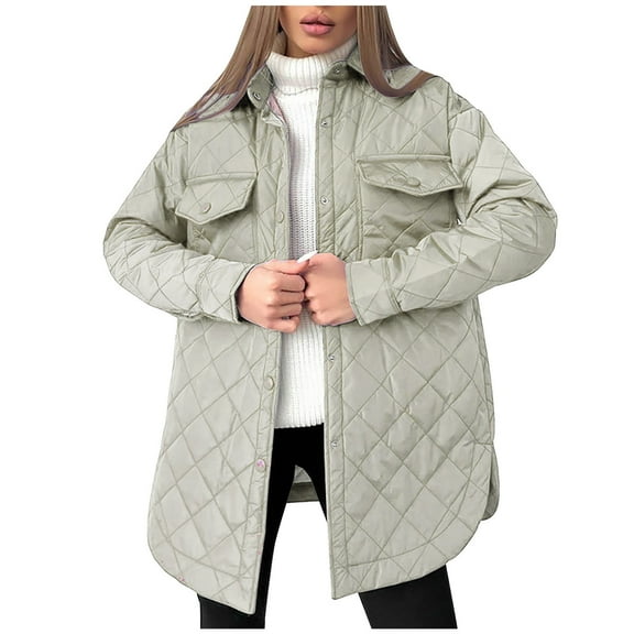 Puffer Jacket Women Warm Solid Hoodless Jacket Winter Parkas Outwear Button Long Sleeved Cotton Jackets