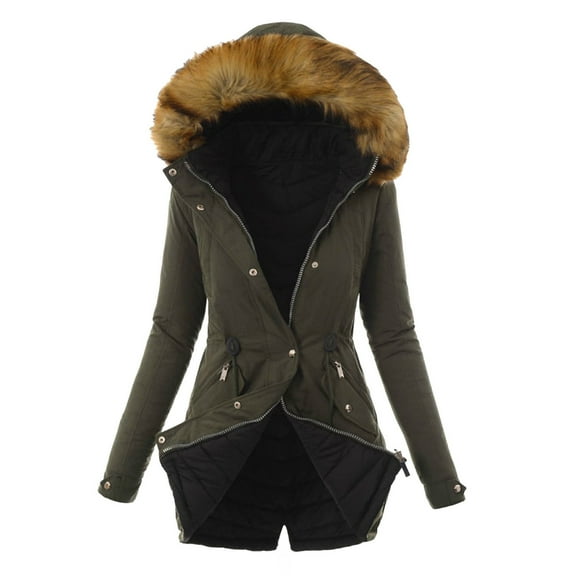 Puffer Jacket Women Winter Padded Coat Plus Size Lapel Thicken Warm Hooded Women's Winter Coats Army Green S