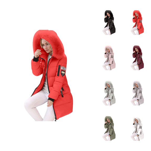 Puffer Jacket Womens 2026 Casual Long Sleeve Slim Fit Mid Length Thick Warm Full Zip Up Winter Coats with Pockets