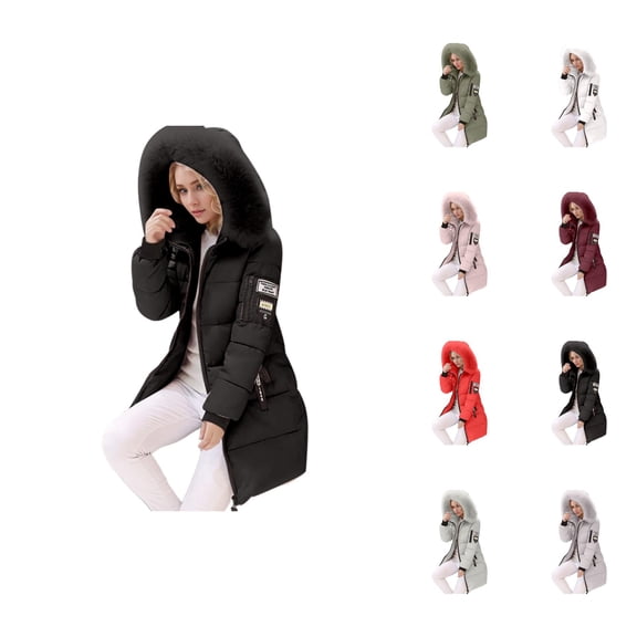 Puffer Jacket Womens 2026 Trendy Long Sleeve Slim Fit Mid Length Full Zip Up Thick Warm Winter Coats with Pockets