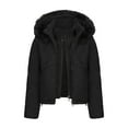 thumbnail image 1 of Puffer Jacket Womens Cropped Full Zip Removable Sleeve Down Jackets with Faux Fur Hood Stand Collar Solid Casual Thermal Short Coats 2025 Winter Warm Outerwear, 1 of 6