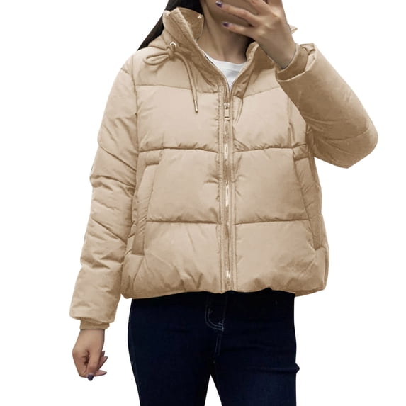 Puffer Jacket Womens Down Jackets Ladies Oversize Zipper Winter Padded Jacket Windproof Womens Winter Coats Khaki L