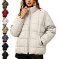 thumbnail image 1 of Puffer Jacket Womens Stand Collar Zip Up Lightweight Casual Quilted Coat With Pockets For Fall Winter, 1 of 8