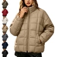 thumbnail image 1 of Puffer Jacket Womens Stand Collar Zip Up Lightweight Casual Quilted Coat With Pockets For Fall Winter, 1 of 8