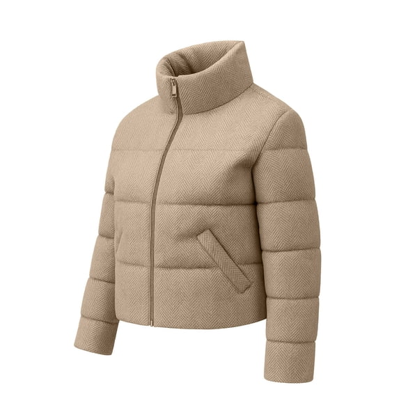 Puffer Jacket Womens Synthetic Down Crop Wind-Resistant & Water-Repellent Winter Beashell Beige Coat (XL)