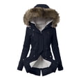 thumbnail image 1 of Puffer Jacket Womens Women Plus Size Winter Coat Lapel Thicken Coat Warm Hooded Women's Winter Coats Navy S, 1 of 6