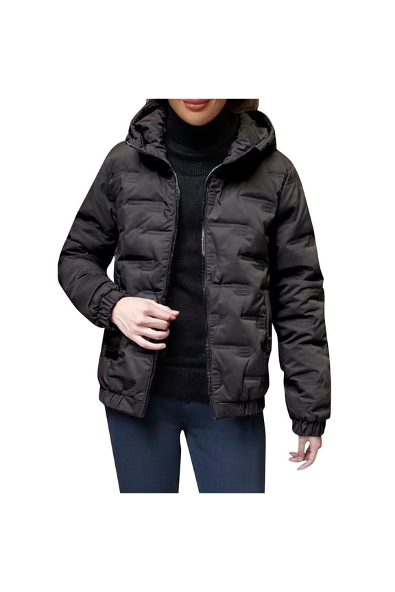 Puffer Jacket Womens, Yigetop Women's Hooded Flannel Coat Thicken Winter Jacket Puffer Coat Quilted Jackets for Women Black 3XL