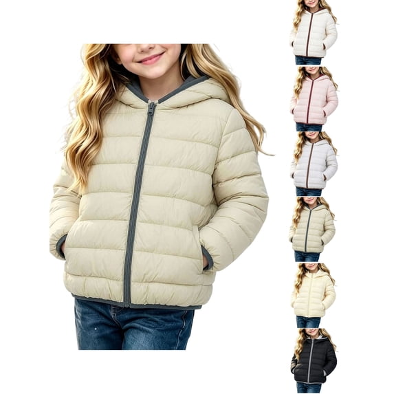 Puffer Jacket Zaewscy Girls Hooded Lightweight Puffer Jacket Full Zip Quilted Warm Casual Outerwear Coat Green 9-10Years