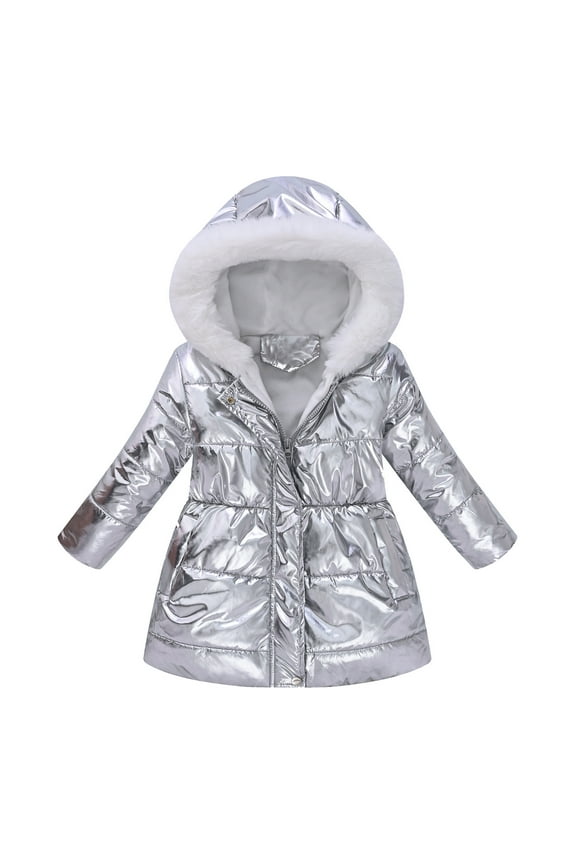 Puffer Jacket for Boys Hooded Zip Up -Lined Soild Color Print Girls Reflective Coats with Pockets(2 Years 110,Silver)