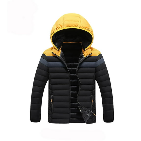 Puffer Jacket for Boys Fleece-Lined Hooded Color Stirp Block Print Coats Girls Padded Zip Up Tops with Pockets 12,Black