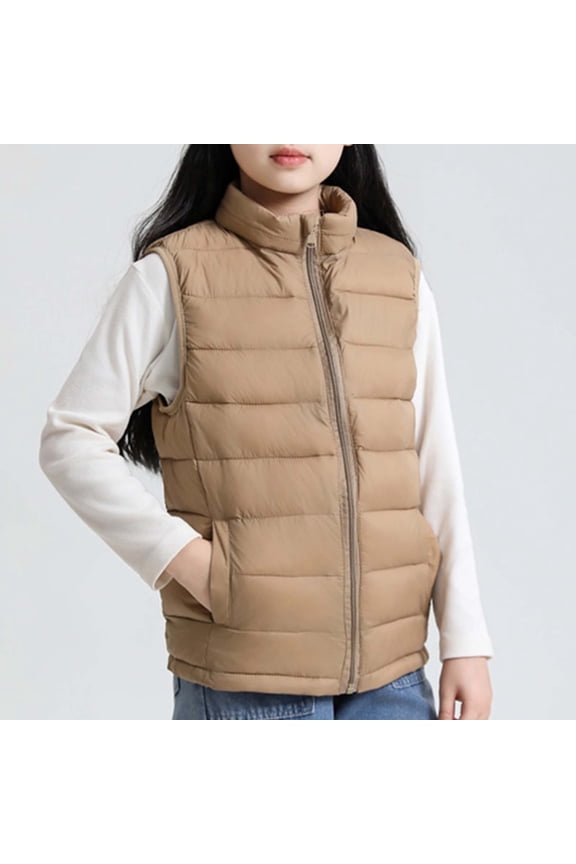 Boys Girls Puffer Vest Sleeveless Puffy Down Jacket Winter Zipper Quilted Vest (Coffee 4-5 Years)