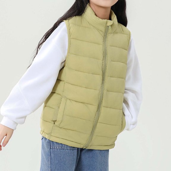 Boys Girls Puffer Vest Sleeveless Puffy Down Jacket Winter Zipper Quilted Vest (Green 13-14 Years)