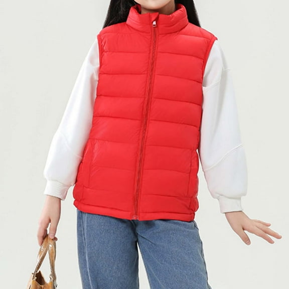 Puffer Jacket for Boys Quilted Puffer Vest Kids Winter Outwear (Red 3-4 Years)