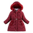 thumbnail image 1 of Puffer Jacket for Girls -Lined Hooded Belt Soild Color Print Zip Up Kids Quilted Overcoats with Pockets( 150-XXL,), 1 of 4