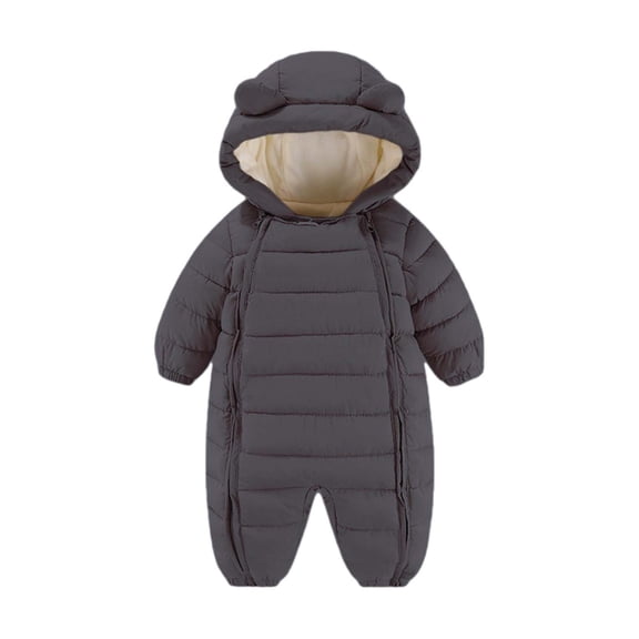 Puffer Jacket for Infant Ear Hooded Zip Up Fleece-Lined Padded Baby Cozy Newborn Rompers(12 Months 90,Black)
