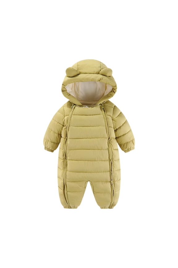 Puffer Jacket for Infant Ear Hooded Zip Up Fleece-Lined Padded Baby Cozy Newborn Rompers(12 Months 90,Yellow)