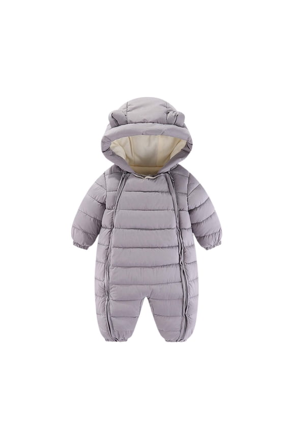 Puffer Jacket for Infant Ear Hooded Zip Up Fleece-Lined Padded Baby Cozy Newborn Rompers(3 Months 70,Dark Gray)