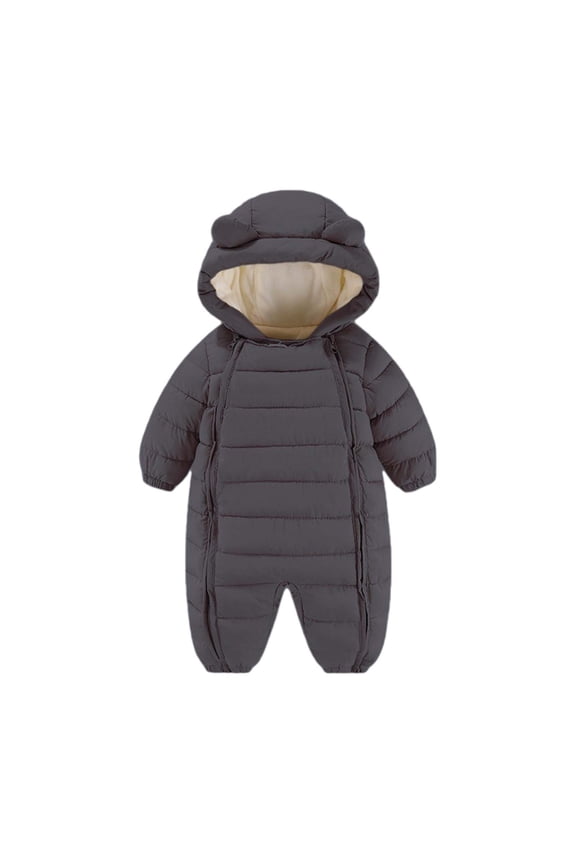 Puffer Jacket for Infant Ear Hooded Zip Up Fleece-Lined Padded Baby Cozy Newborn Rompers(6 Months 80,Black)