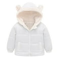 thumbnail image 1 of Puffer Jacket for Kids Ear Hooded Fleece-Lined Zip Up Soild Color Print Padded Fuzzy Boys Girls Down Coats with Pockets(4 Years 130,White), 1 of 3