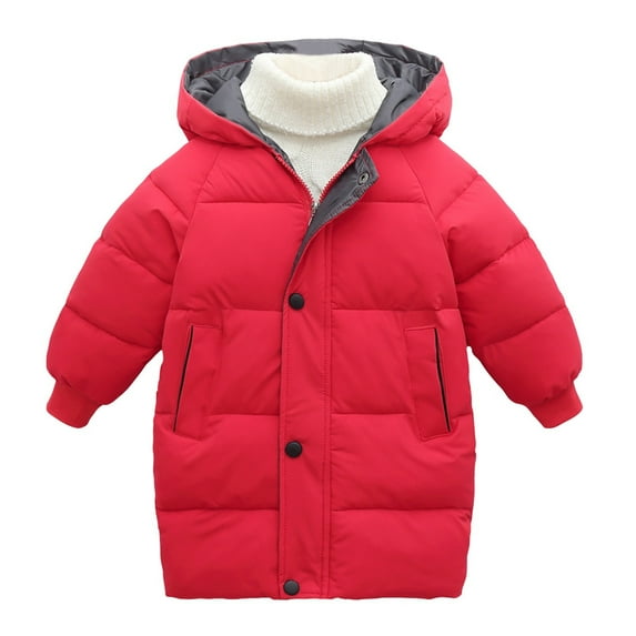 Puffer Jacket for Kids Hooded Zip Up Thermal-Lined Soild Color Print Padded Boys Coats with Pockets(12 Months 90,Red)