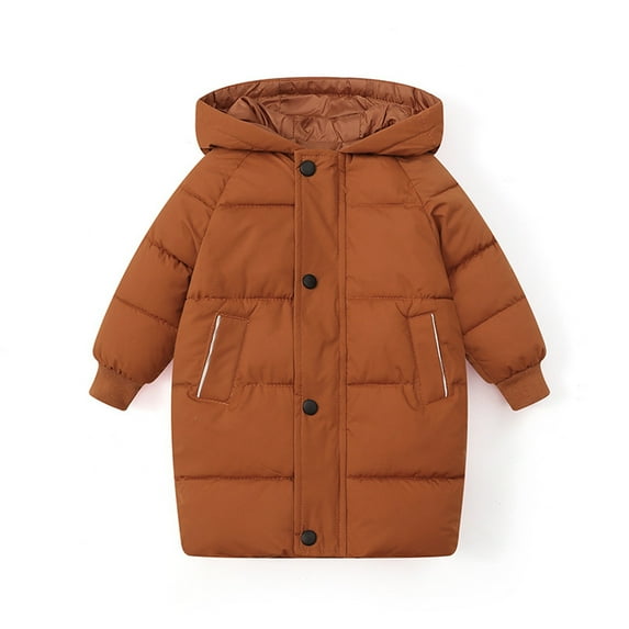 Puffer Jacket for Kids Hooded Zip Up Thermal-Lined Soild Color Print Padded Boys Coats with Pockets(18 Months 100,Brown)