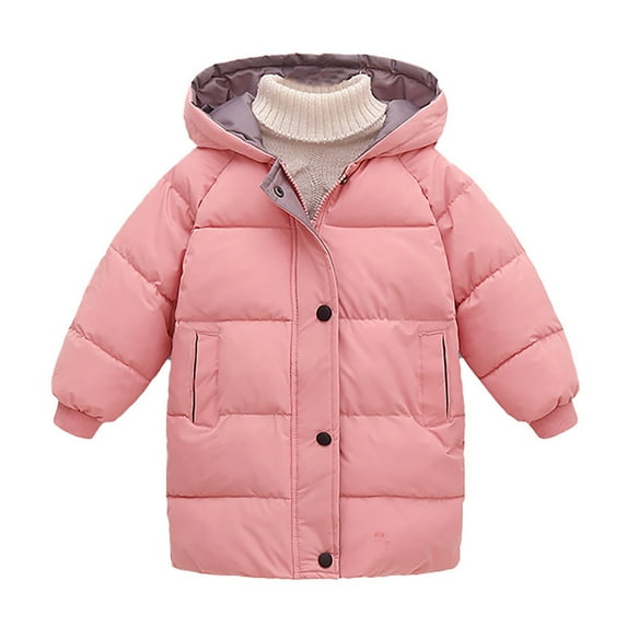Puffer Jacket for Kids Hooded Zip Up Thermal-Lined Soild Color Print Padded Boys Coats with Pockets(6 Years 140,Pink)