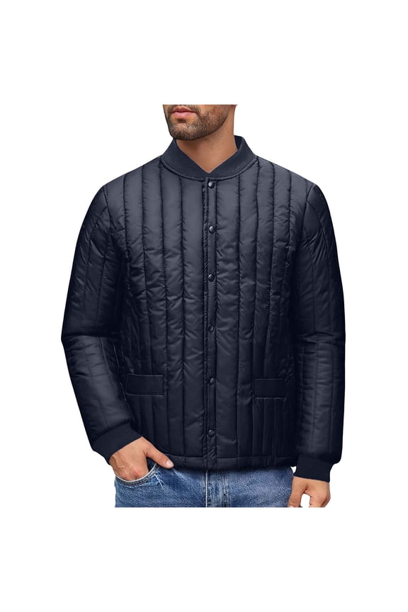 Puffer Jacket for Men Solid Color Long Sleeve Outwear Coats Baseball Collar Jacket Thermal Winter Cardigan Black XS